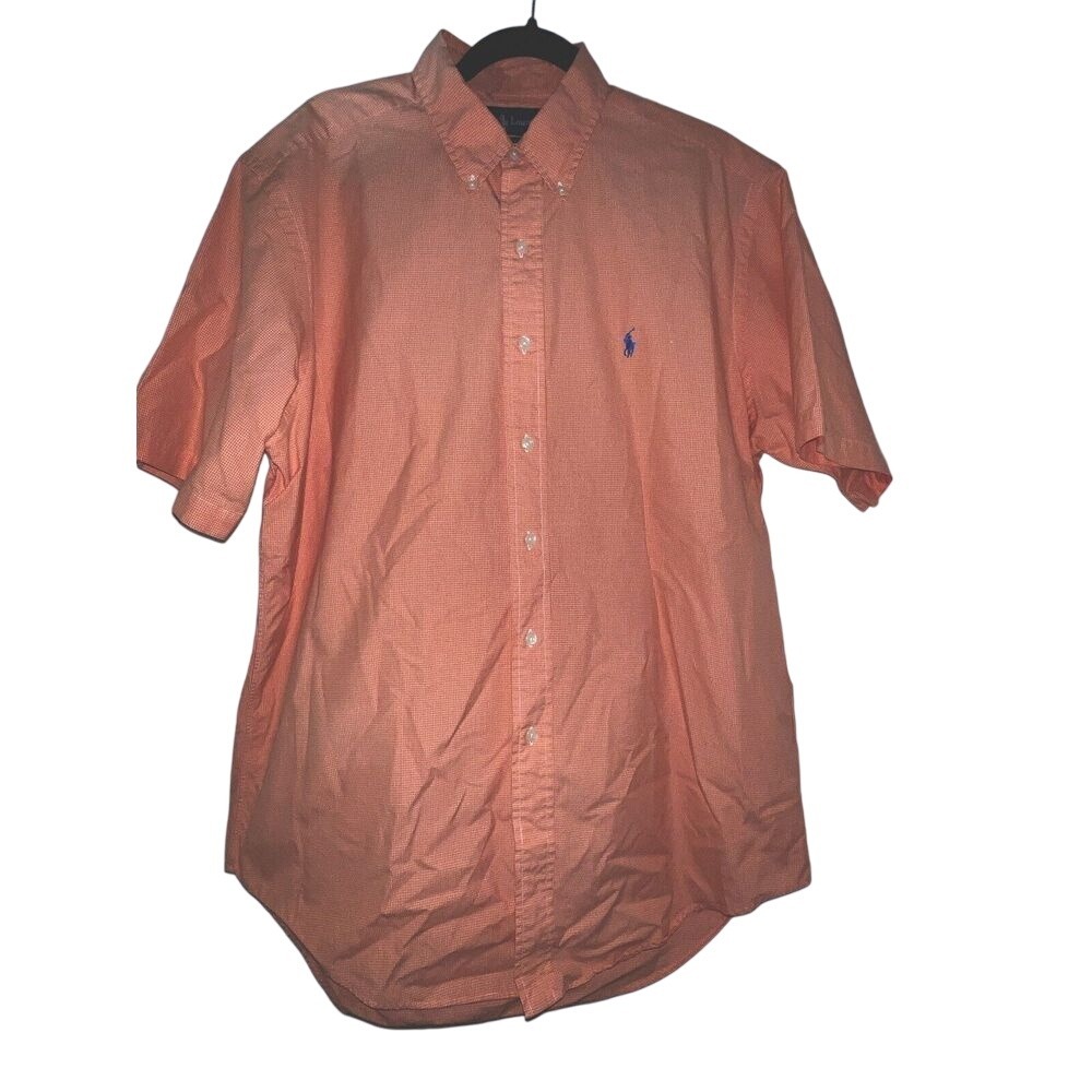 Ralph Lauren Shirt Large Classic Fit Orange gingham check Short Sleeve Men